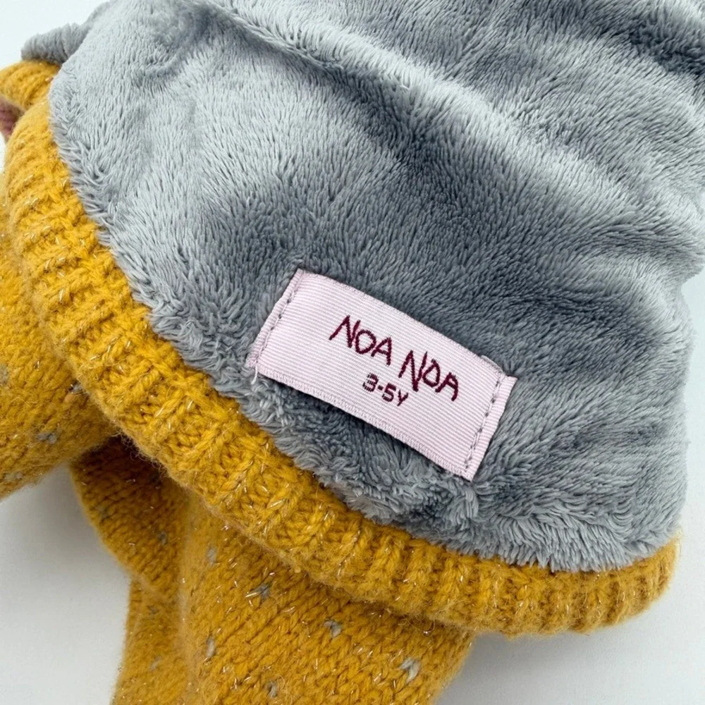 Noa Noa Kids Balaclava Snowflake Fleece Lined Mustard Yellow 3-5Y